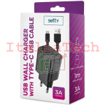 Caricatore Setty a muro USB 3A + Cavo Type-C Nero - 00430737