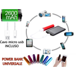 POWER BANK BATTERIA ESTERNA UNIVERSALE 2600 MAh USB per SMARTPHONE TABLET CARICA
