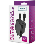 Caricatore Setty a muro USB 3A + Cavo Type-C Nero - 00430737