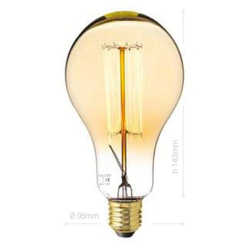 LAMPADINA CARBON, E27, PERA A95, VETRO AMBRATO, 25W, <60 LM, COLORE CALDO 2000K, FILAMENTO VITE, CLASSE E, DIMMERABILE