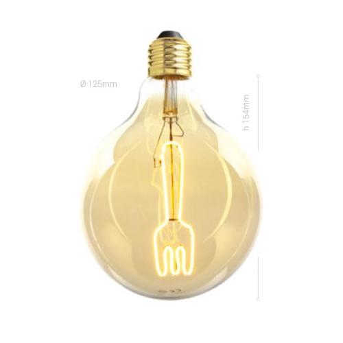 LAMPADINA LED, E27, GLOBO G125, VETRO AMBRATO, 4W, 150 LM, COLORE CALDO 2700K, FILAMENTO FORCHETTA, CLASSE A+, DIMMERABILE
