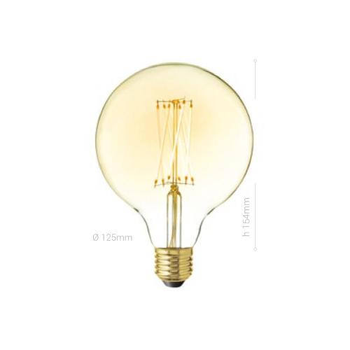 LAMPADINA LED, E27, GLOBO G125, VETRO AMBRATO, 4W, 220 LM, COLORE CALDO 2000K, FILAMENTO ONDA VERTICALE, CLASSE A+, DIMMERABILE