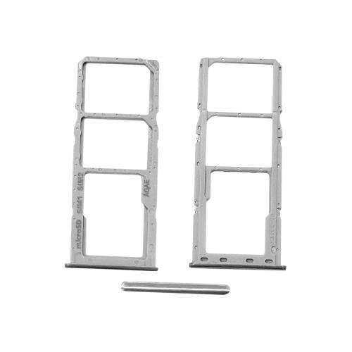 CARRELLO PORTA LETTORE DUAL SIM MICRO SD CARD READER PER SAMSUNG A71 A715F WHITE BIANCO SILVER ARGENTO