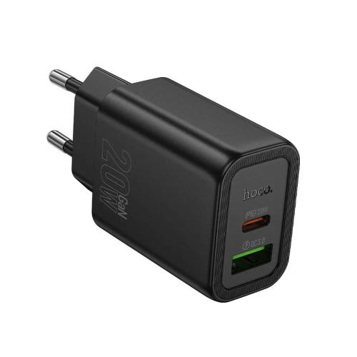 HOCO N61 - CARICABATTERIE DA RETE 20W - 1*USB TYPE-C E 1*USB-A - NERO