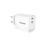 CARICATORE ADATTATORE UNIVERSALE VULTECH CC45-2C 2 PORTE TYPE-C 1 PD45 GAN PPS 45W - BIANCO DIMENSIONI COMPATTE