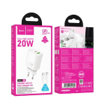 CARICABATTERIE CARICATORE SPINA USB-C 20W + USB-A QC3.0 18W N61 CON CAVO TYPE-C TIPO-C TO TYPE-C TIPO-C HOCO BIANCO WHITE