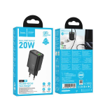 CARICABATTERIE CARICATORE SPINA USB-C 20W + USB-A QC3.0 18W N61 HOCO NERO BLACK