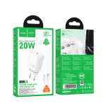 CARICABATTERIE CARICATORE SPINA USB-C 20W CON CAVO TYPE-C TIPO C TO LIGHTNING N60 HOCO BIANCO WHITE