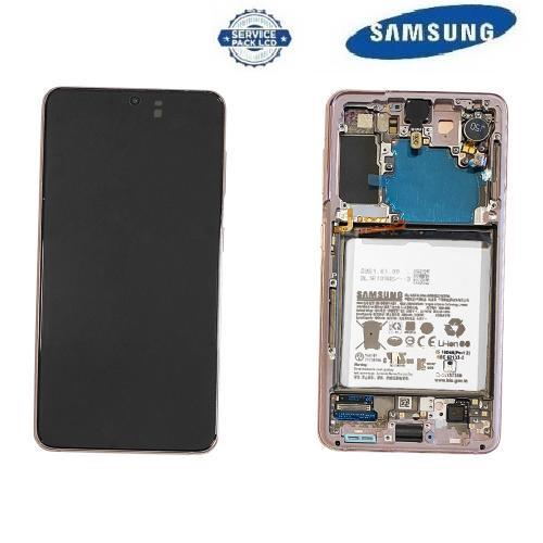 TOUCH SCREEN SCHERMO ORIGINALE SERVICE PACK PER SAMSUNG GALAXY S21 5G G991B ROSA PINK VETRO LCD DISPLAY CON FRAME E BATTERIA GH82-24536D