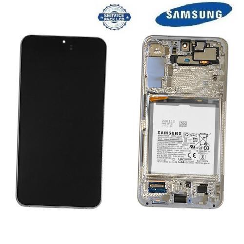 TOUCH SCREEN SCHERMO ORIGINALE SERVICE PACK PER SAMSUNG GALAXY S22 PLUS S906B BIANCO / CREAM / SKY BLUE CON FRAME E BATTERIA VETRO LCD DISPLAY GH82-27499B