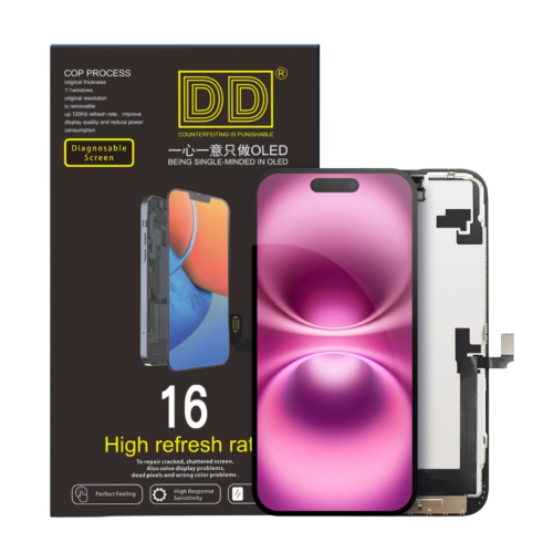DISPLAY LCD DD SOFT OLED PER APPLE IPHONE 16 TOUCH SCREEN VETRO SCHERMO FRAME NERO (IC Intercambiabile)
