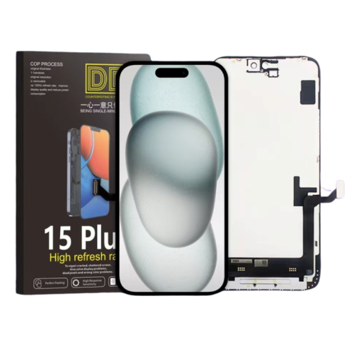 DISPLAY LCD DD SOFT OLED PER APPLE IPHONE 15 PLUS TOUCH SCREEN VETRO SCHERMO FRAME NERO (IC Intercambiabile)