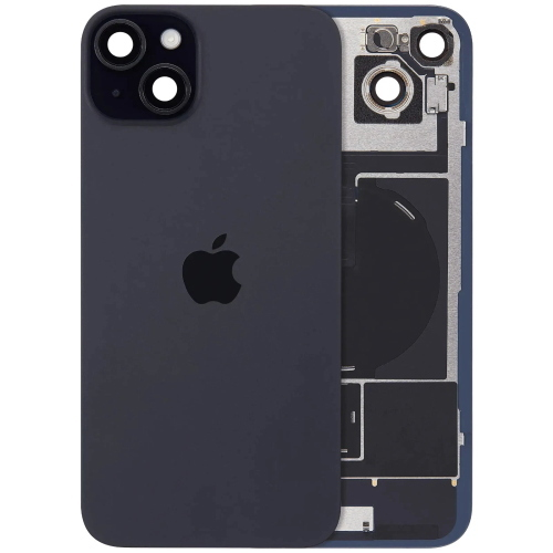 BACK COVER + PIASTRA METALLICA + VETRO CAMERA + ANTENNA NFC + FLAT FLASH PER APPLE IPHONE 15 PLUS SCOCCA VETRO COPRIBATTERIA POSTERIORE NERO BLACK