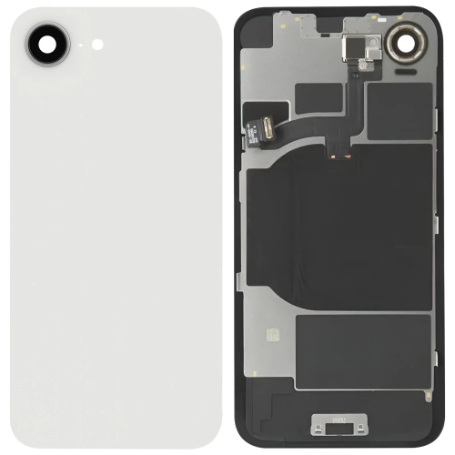 BACK COVER + PIASTRA METALLICA + VETRO CAMERA + ANTENNA NFC + FLAT FLASH PER APPLE IPHONE 16E SCOCCA VETRO COPRIBATTERIA POSTERIORE BIANCO WHITE