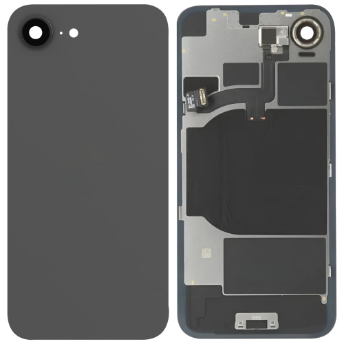 BACK COVER + PIASTRA METALLICA + VETRO CAMERA + ANTENNA NFC + FLAT FLASH PER APPLE IPHONE 16E SCOCCA VETRO COPRIBATTERIA POSTERIORE NERO BLACK