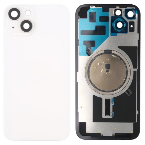 BACK COVER + PIASTRA METALLICA + VETRO CAMERA PER APPLE IPHONE 14 SCOCCA VETRO COPRIBATTERIA POSTERIORE BIANCO WHITE (NO NFC)