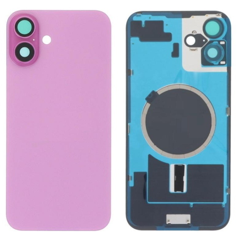 BACK COVER + PIASTRA METALLICA + VETRO CAMERA PER APPLE IPHONE 16 SCOCCA VETRO COPRIBATTERIA POSTERIORE ROSA PINK
