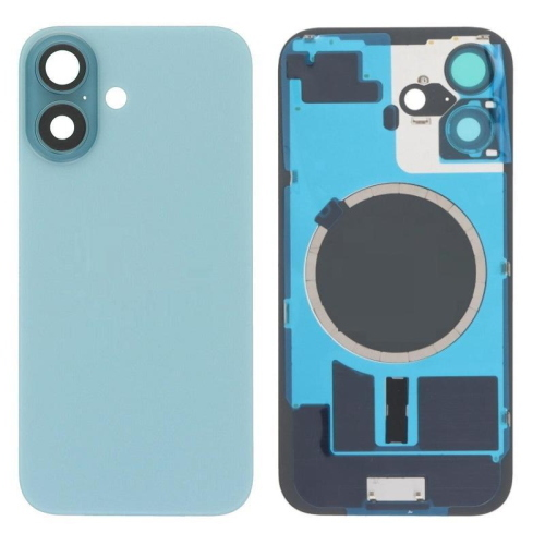 BACK COVER + PIASTRA METALLICA + VETRO CAMERA PER APPLE IPHONE 16 SCOCCA VETRO COPRIBATTERIA POSTERIORE VERDE GREEN
