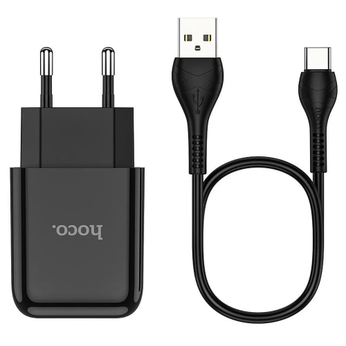 HOCO - CARICABATTERIE DA RETE USB-A 2A CON CAVO USB-A A TYPE-C - NERO