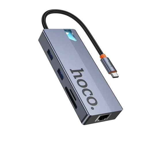 ADATTATORE HUB DOCK USB -1*HDMI, 1*LAN RJ45, CARD READER SD/TF, 2*USB-C, 2*USB-A HOCO HB52 - GRIGIO